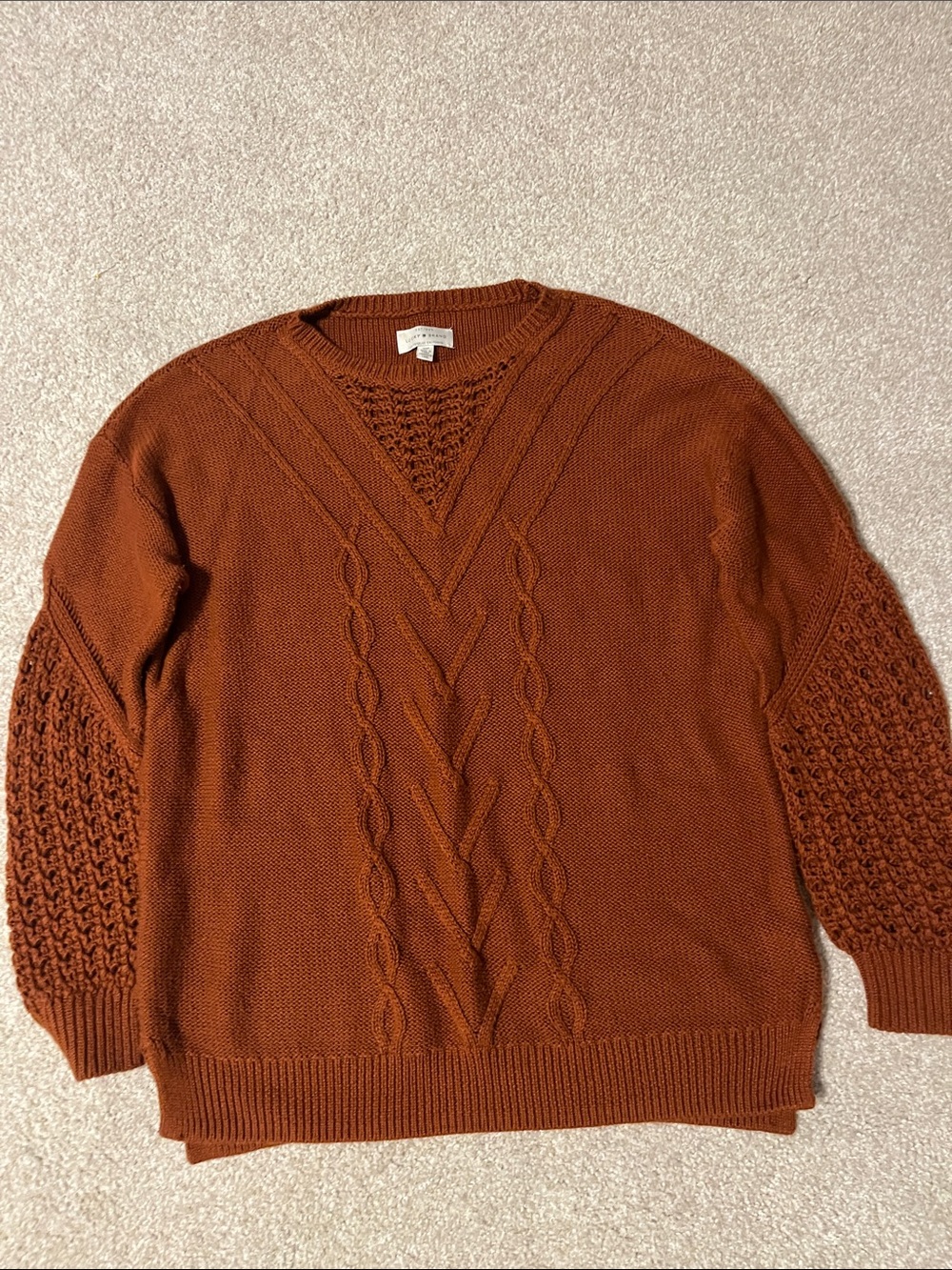 Lucky Brand Women’s Cable Knit Sweater with beautiful details in rust size S